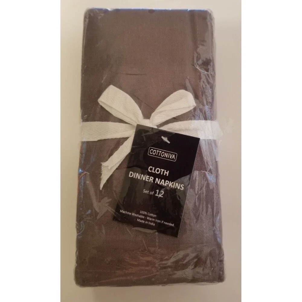 Cottonvia Fabric Dinner Napkins Set of 12 Dark Gray 100% Cotton Party Event NEW
